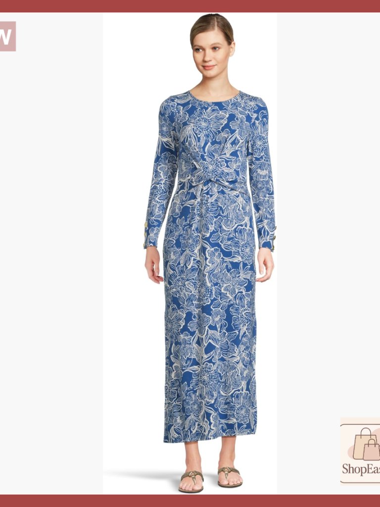 Floral Maxi Dress Long Sleeve Crew Neck Elegant Fall Casual Wear